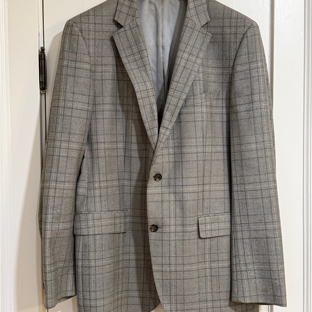 Hugo Boss Gray Checkered Blazer Super 100 wool